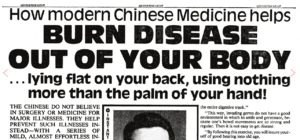 A Eugene Scwartz ad that says, "How modern Chinese Medicine helps both men and women BURN DISEASE OUT OF YOUR BODY...lying flat on your back, using nothing than the palm of your hand!"